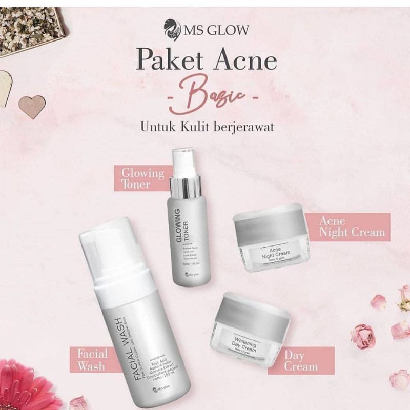 MS GLOW ORIGINAL FREE POUCH MS GLOW PAKET ACNE JERAWAT msglow