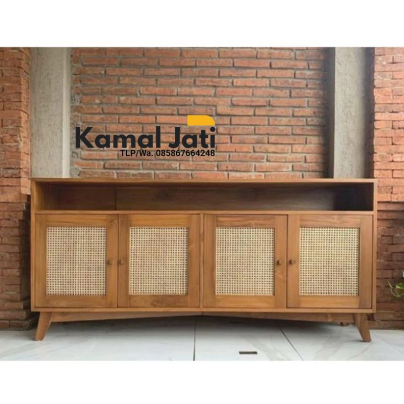 Bufet tv jati rotan, bufet jati minimalis rotan, bufet tv jati berkualitas