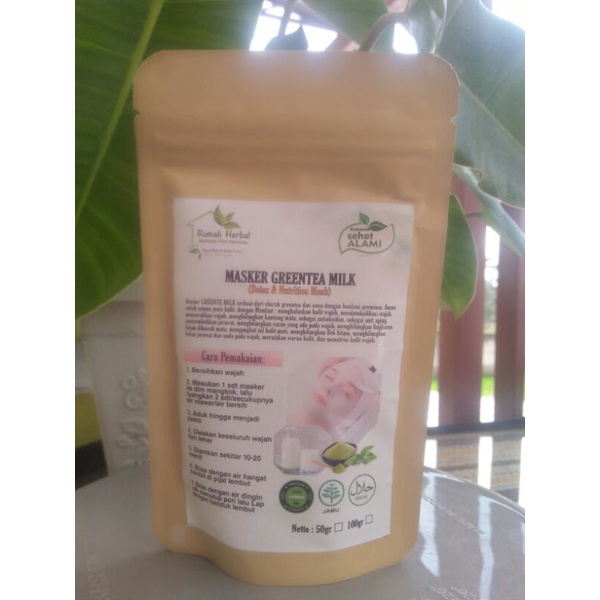 Masker Organik Green Tea Milk, 1x pakai Jerawat kering & kempes, 100% Herbal, 50gr