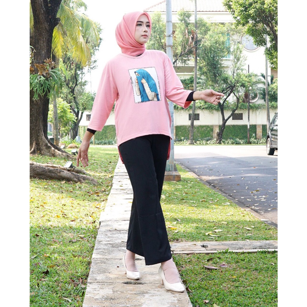 Tunik wanita Over Size hijab style terbaru 2022/Gambar sablon view DTF ((Direct Transfer Film}