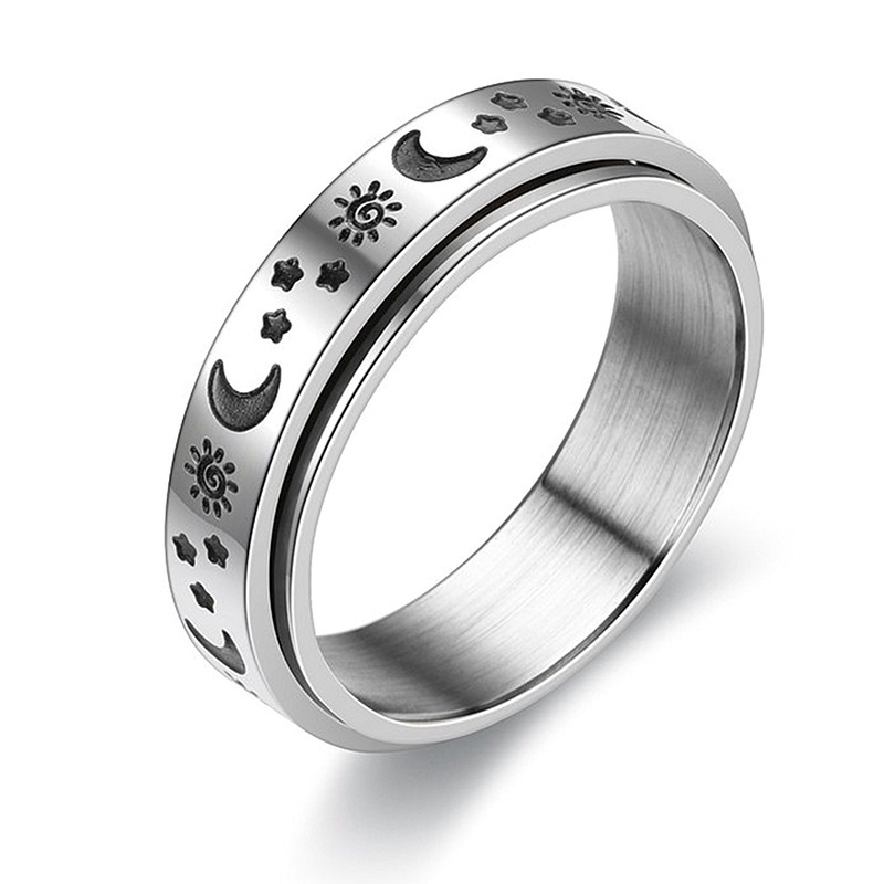 Fancyqube Fancycube Cincin Rantai Bulan Bintang Bahan Stainless Steel Anti Stress Untuk Wanita