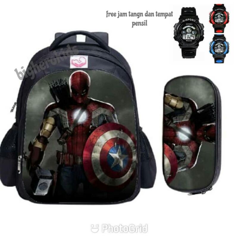 [COD] paket hemat 3in1tas ransel anak free jam tangan digital dan tempat pensil tas sekolah anak TK SD tas punggung jam tangan anak