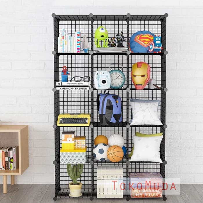 Rak Besi Buku Book Shelf Storage Kuat Rak Helm 15 Kotak - Putih