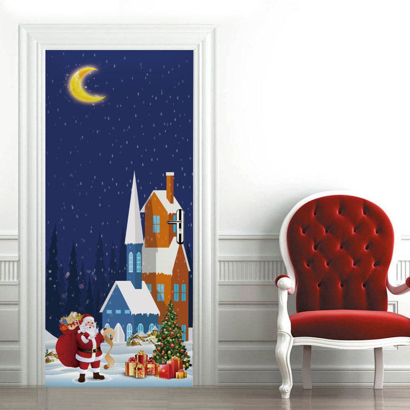 Zzz 2pcs / set Stiker Dinding / Pintu / Kulkas Motif Rumah Santa Claus Natal Anti Air Untuk Dekorasi Rumah