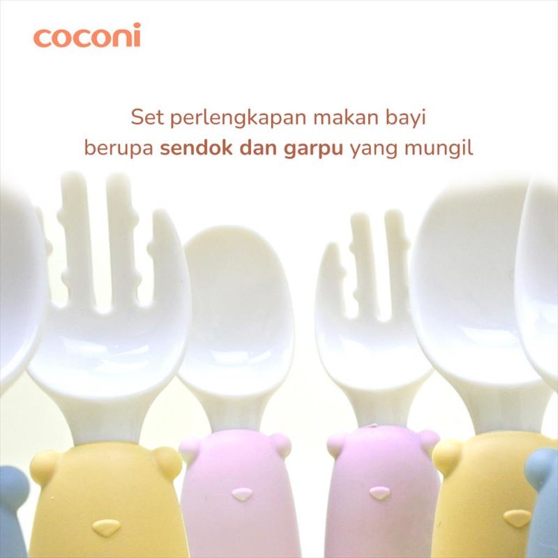 Coconi Little Bear Fork &amp; Spoon Set / Sendok Garpu Bayi BLW