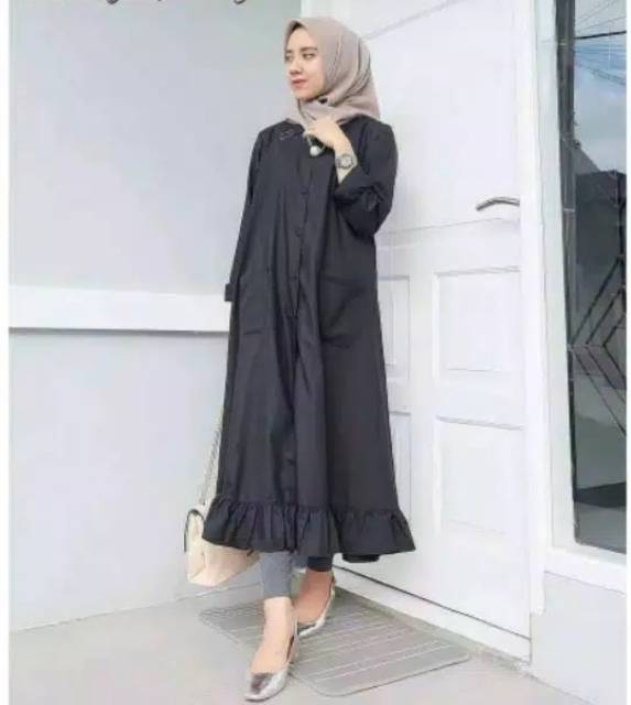 Velove Long Tunik / Atasan Tunik Bahan Wolfis Ukuran Fit L Busui Kancing