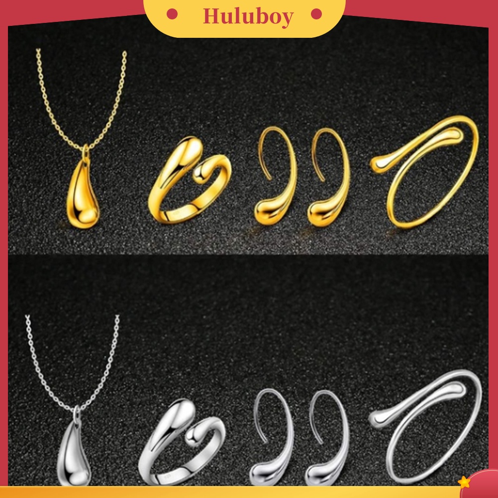 Hu Hu Hu Hu Hu Alat Bantu Pasang Kacamata♡ Set Perhiasan Cincin Kalung Gelang Dan Anting Model Waterdrop Bahan Alloy Untuk Wanita