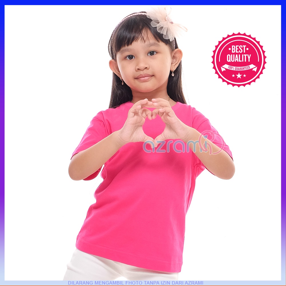 AZRAMI Kaos Polos Anak Bandung Katun 30s Perempuan Cowok Kecil Distro Murah Grosir Warna Pink Fanta