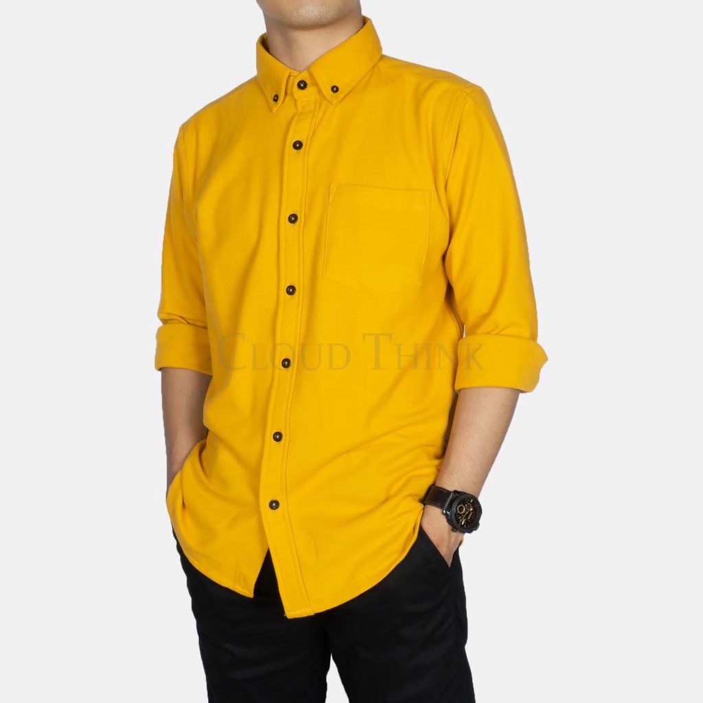 Kemeja Lengan Panjang Pria Warna Mustard Original Brand Cloud Think bahan Pique