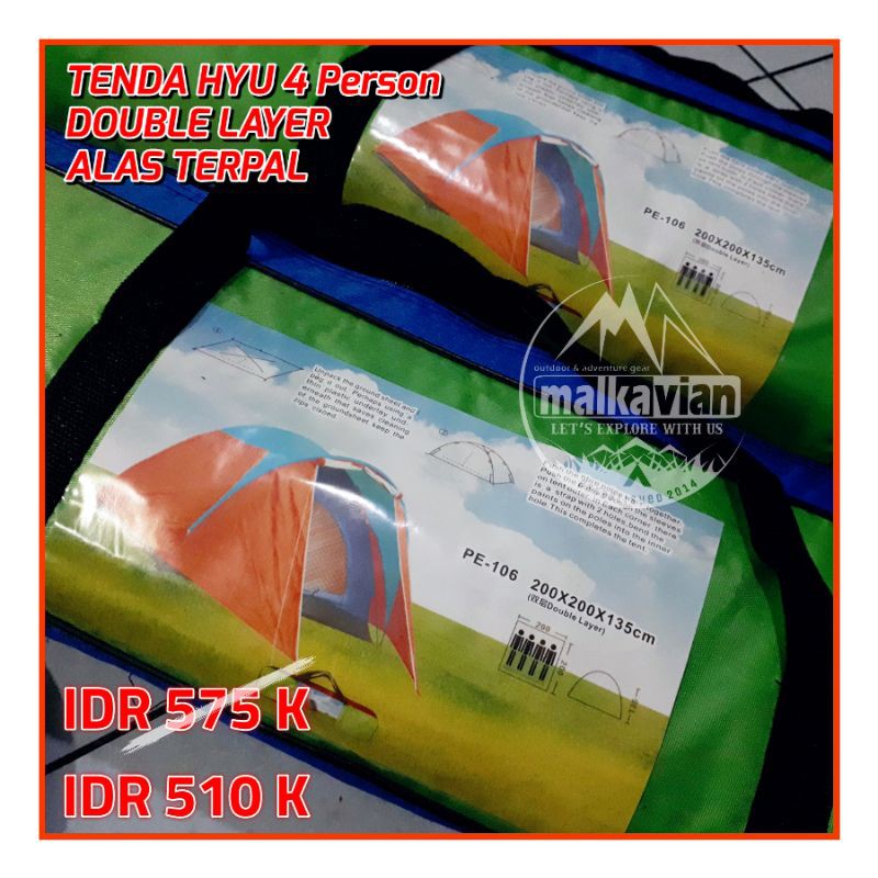 PROMO Tenda HYU 4P Double Layer frame fiber alas terpal Pendaki hiking gunung outdoor adventure