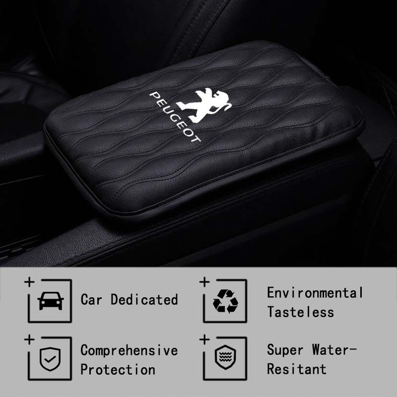 Car Armrest Pad Universal Leather Auto Center Console Storage Box Cover Mat Automobiles Waterproof Armrest Protector Cushion For Peugeot 308 206 208 3008 508 408 207 406 405 407 2008 5008 306 307 RCZ