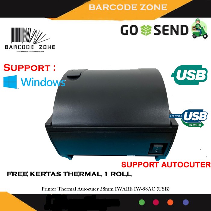 PRINTER THERMAL KASIR IWARE IW-58AC LEBAR 58MM AUTO CUTTER - USB HITAM