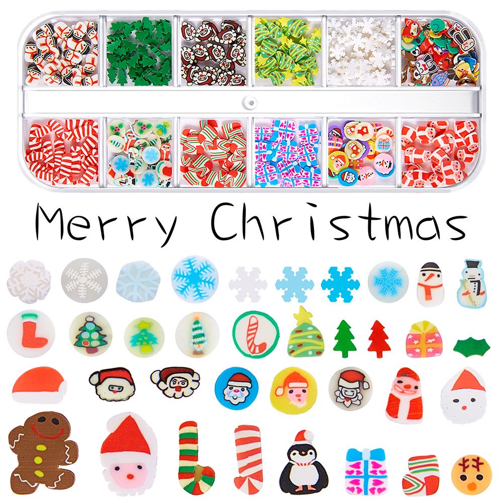 REBUY Mixed Soft Clay Slices Gingerbread Man DIY Nail Art Decorations Nail Sequins 12 Grids Resin Snowflake Snowman Manicure Tools Merry Christmas Thin Nail Flakes