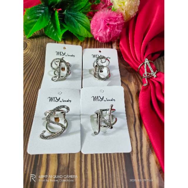 RING HIJAB INISIAL | BROS RING HURUF | BROS AKSESORIS PERHIASAN WANITA