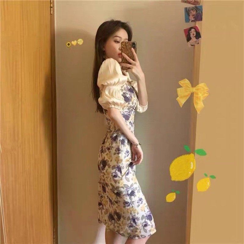 DS820 • Sabrina Violet Flower Dress Import • Vintage Fashion Korean style