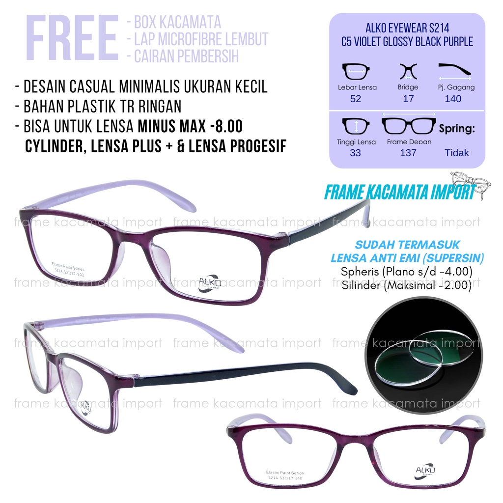PAKET LENSA ANTI RADIASI Frame Kacamata Minus Pria Wanita Ukuran Kecil