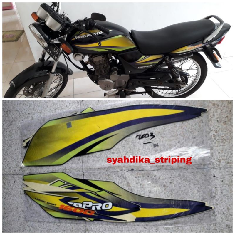 STICKER STRIPING LIS BODY MEGAPRO LAMA MEGAPRO HIU 2002 HITAM HIJAU