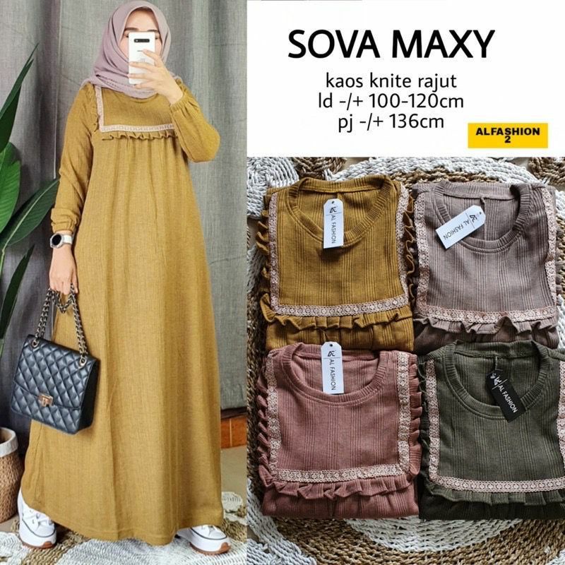 BAJU GAMIS KAOS RAJUT WANITA LD 100 PANJANG 136 SOVA MAXY
