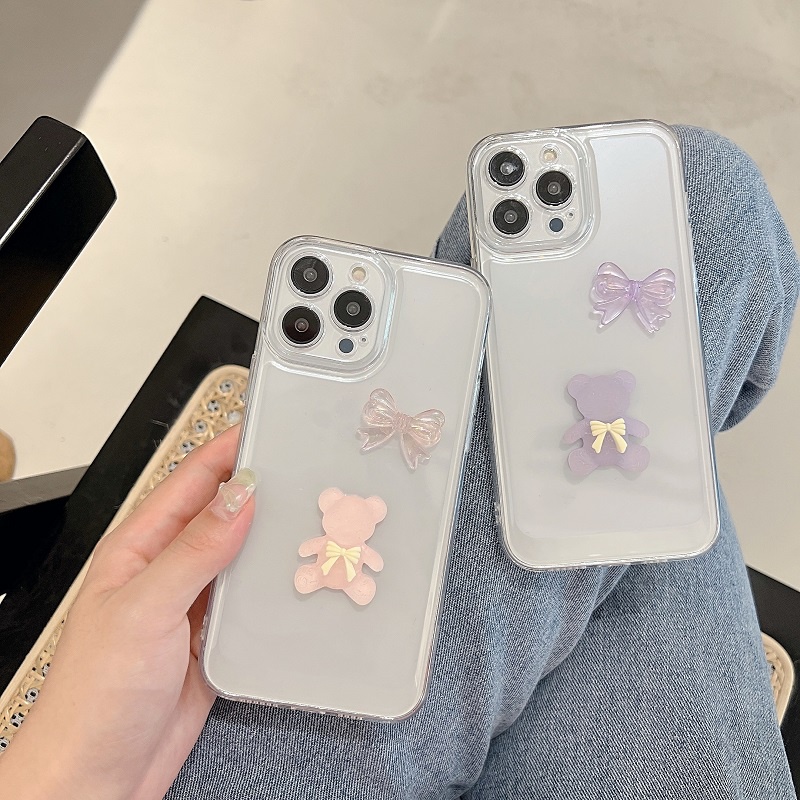 Casing iPhone 13 12 11 Pro MAX X XR XS MAX 7 8 Plus Transparan Motif Beruang Kecil