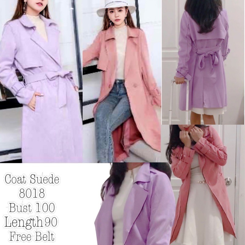 COAT JAKET SUEDE WANITA PANJANG LENGAN PANJANG 8018 DUSTY PINK