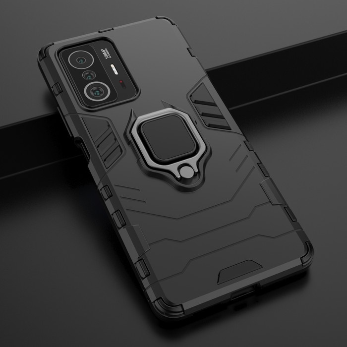 Xiaomi 11T - 11T Pro - Black Panther Slim Stand Ring Rugged Armor Case
