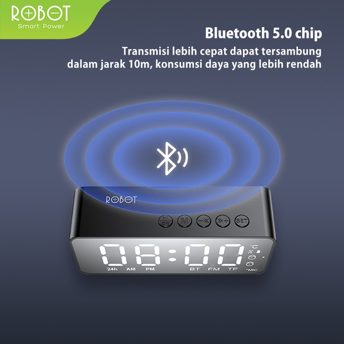 ROBOT Speaker Bluetooth RB150 Stereo LED Display Alarm Clock With FM Radio Garansi Original Resmi-4