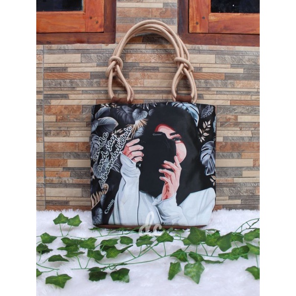 totebag canvas printing gambar muslimah cantik / tas kanvas print gambar motivasi