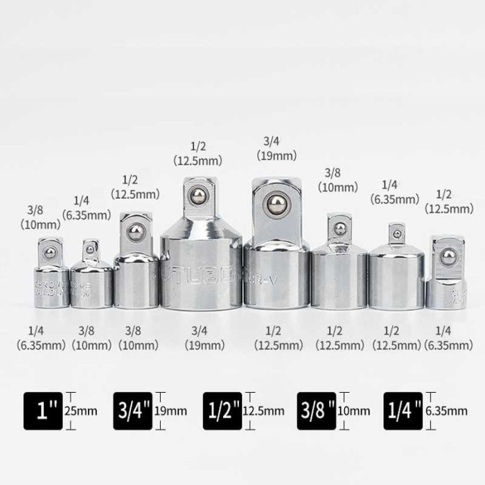 Converter Torque Wrench Konverter Kepala Kunci Pas 6 Ukuran - Abu-abu