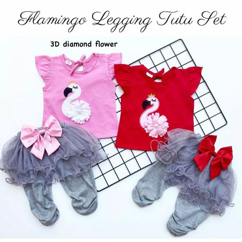 Setelan celana tutu BAYI 3-18 bulan MOTIF FLAMINGO / FLAMINGO tutu suit / BAJU SETELAN ANAK CELANA LEGGING TUTU FLAMINGO TSUM TSUM / SETELAN LEGGING TUTU FLAMINGO FLAMINGGO