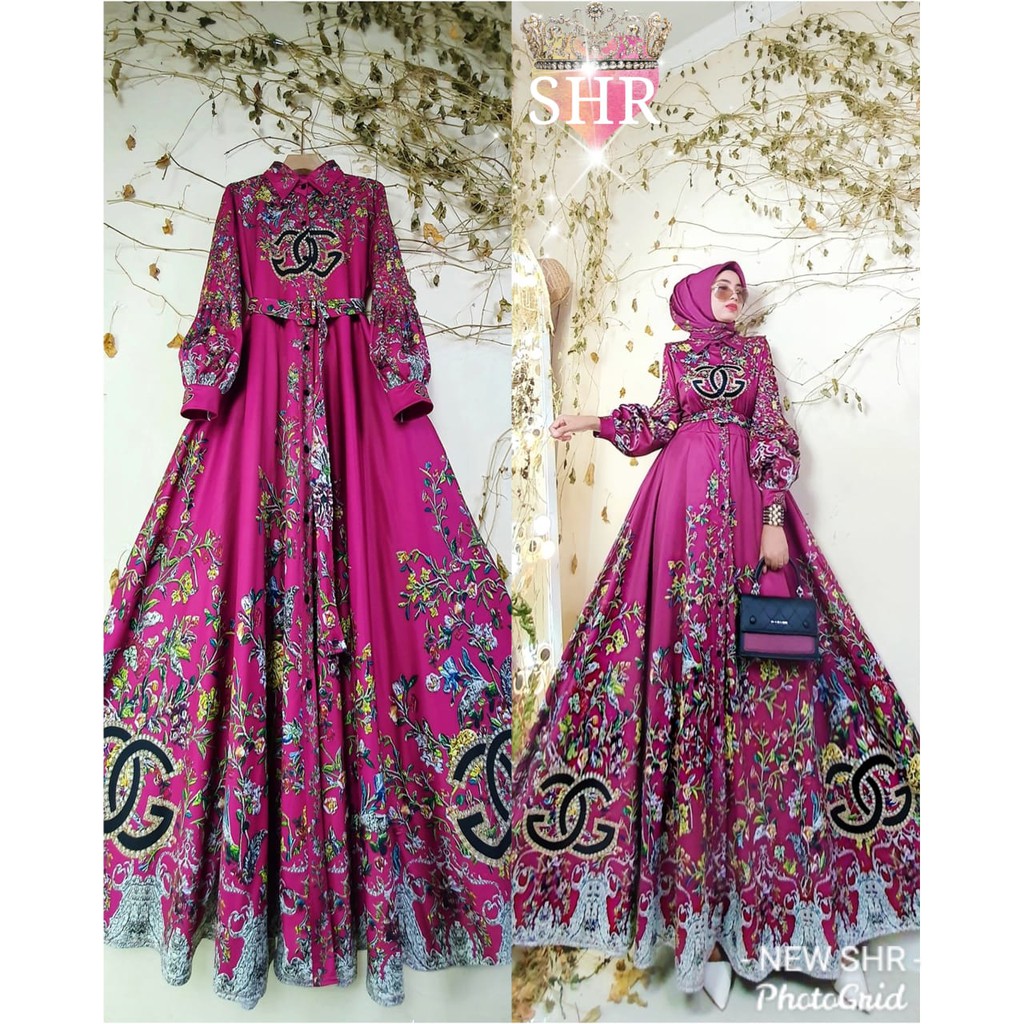 SHR (ORIGINAL) / Maxi Dress Scuba Premium Full Print (Full Kancing)