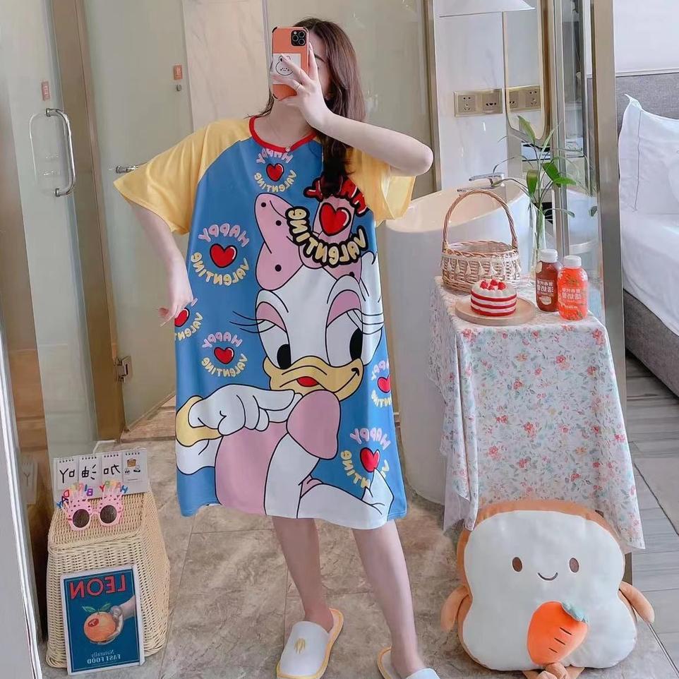 Baju Tidur Wanita Piyama Import Dress Korea Jumbo Oversize Motif Bunga {Std31au22ᴴ}