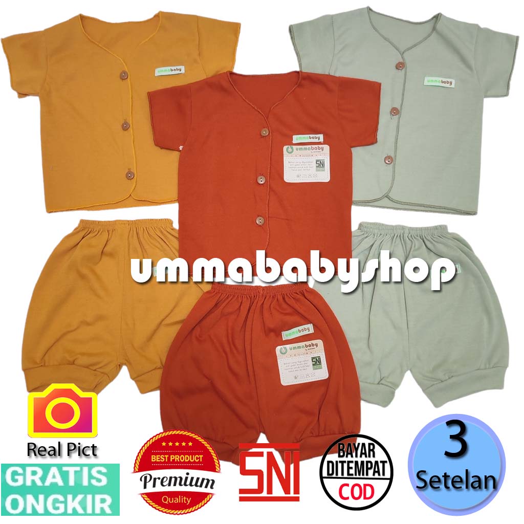 6 pcs / 3 Set Setelan Baju Bayi Baru Lahir Lengan Pendek Katun Halus Lembut SNI Baju Celana Paket Newborn Baby Perlengkapan Bayi Baru  Lahir Gift Kado Bayi Laki Perempuan