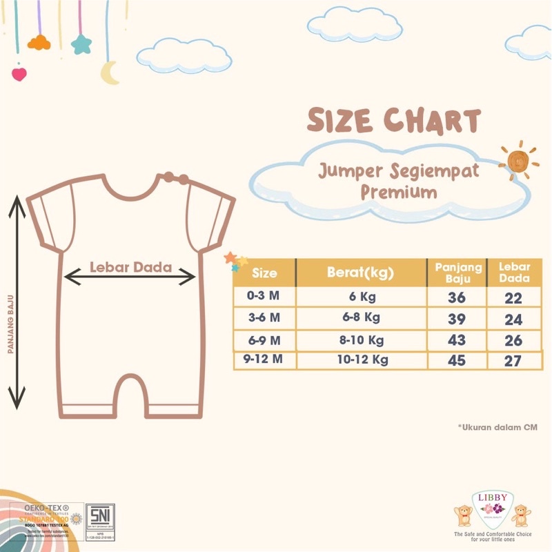 LIBBY Premium Jumper kodok segitiga /Romper Kodok segiempat Size 0-12m BOYS GIRLS