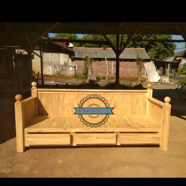 Bale bale polos laci 3 jati - Bangku kursi risban panjang simpel mentahan