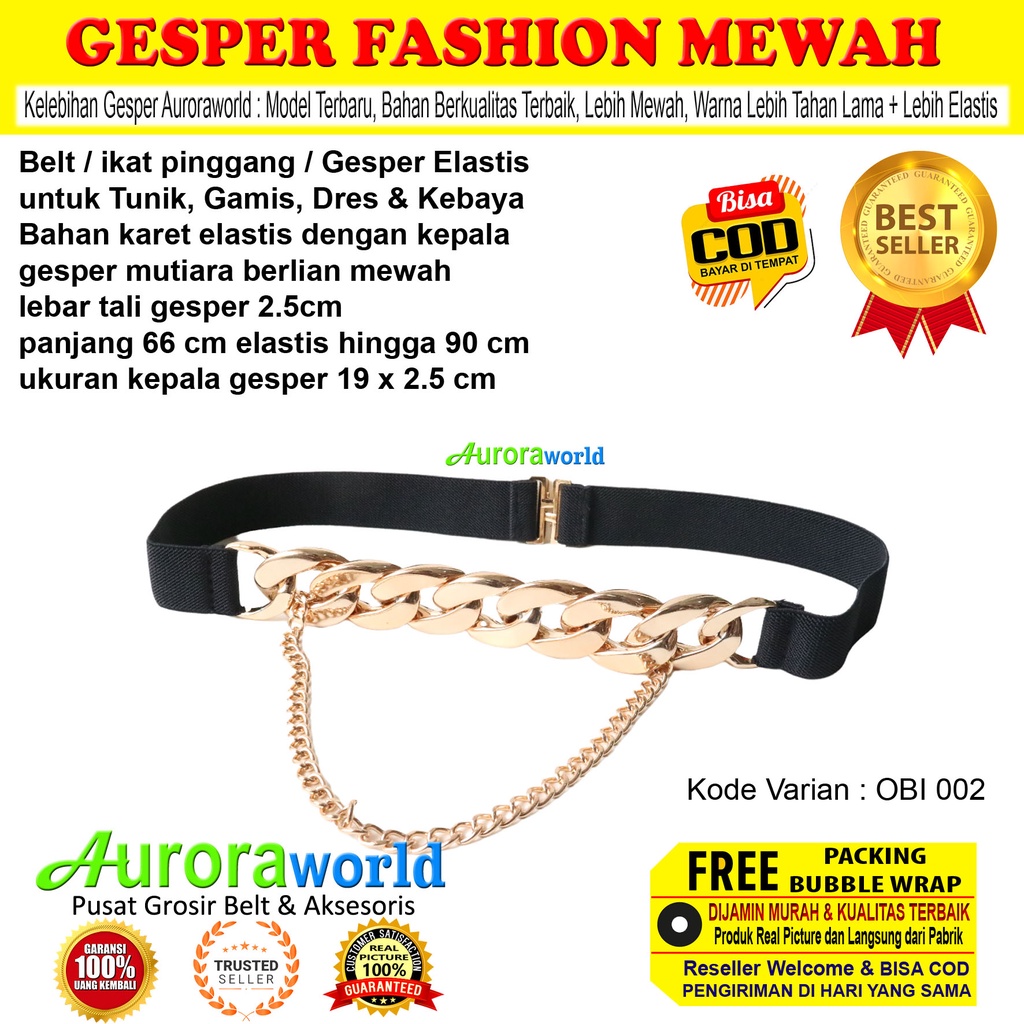 AURORAWORLD Belt Gesper Ikat Pinggang elastis Mewah untuk Dres Tunik Gaun Terbaru bisa COD