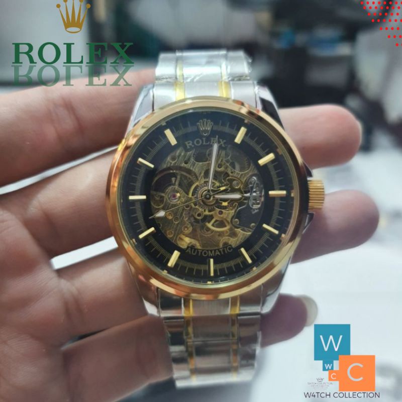 Jam Rolex Pria Original Automatic Strap Rantai Skleton Transparan  Terbaru (FREE BOX) (BISA COD)