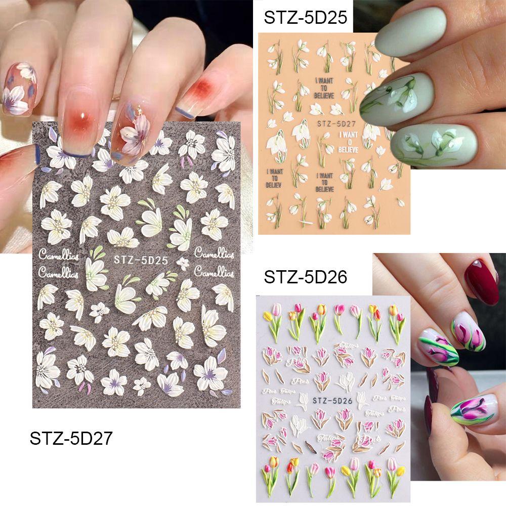 Solighter Nail Art Sticker Decals Manicure Desain Ukiran Snowdrop Campanula 5D Hollow