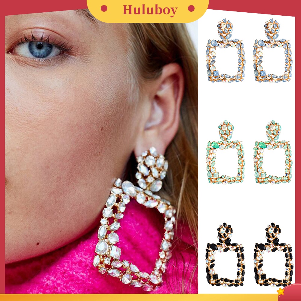 Hu Hu Hu Hu Hu Alat Bantu Pasang Kacamata♡ Anting Tusuk Gantung Panjang Desain Geometri Hollow Hias Berlian Imitasi Gaya Boho Untuk Wanita