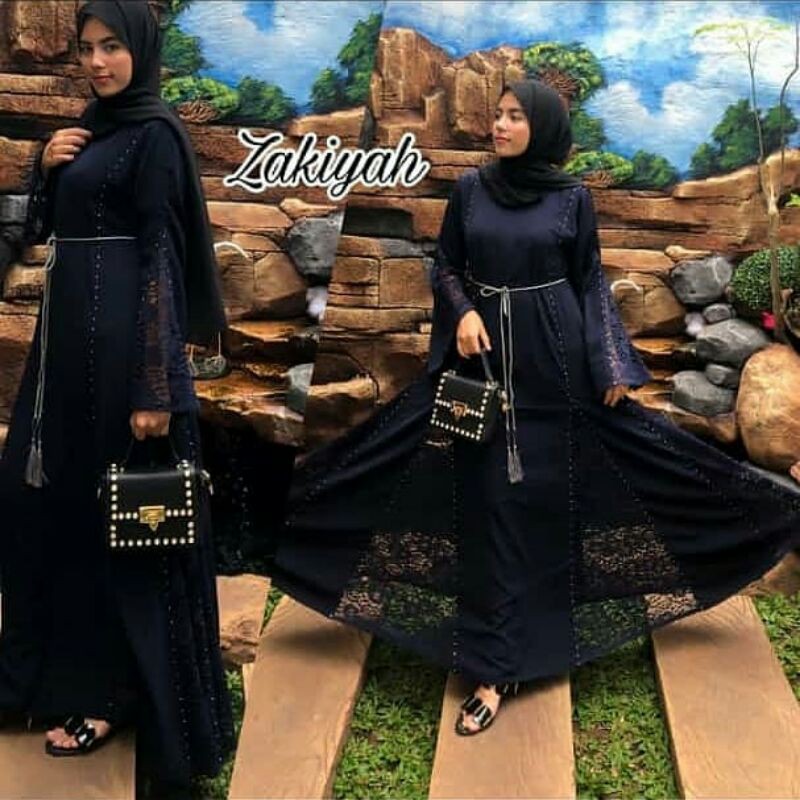 (COD) ABAYA ZAKIYAH / ABAYA DUBAI HITAM POLOS / GAMIS JETBLACK PREMIUM / FASHION MUSLIM BRUKAT TILE
