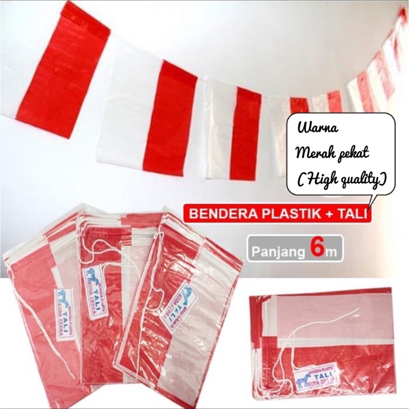 bendera plastik + tali dekorasi hut ri kemerdekaan bendera merah putih 17 agustus high quality