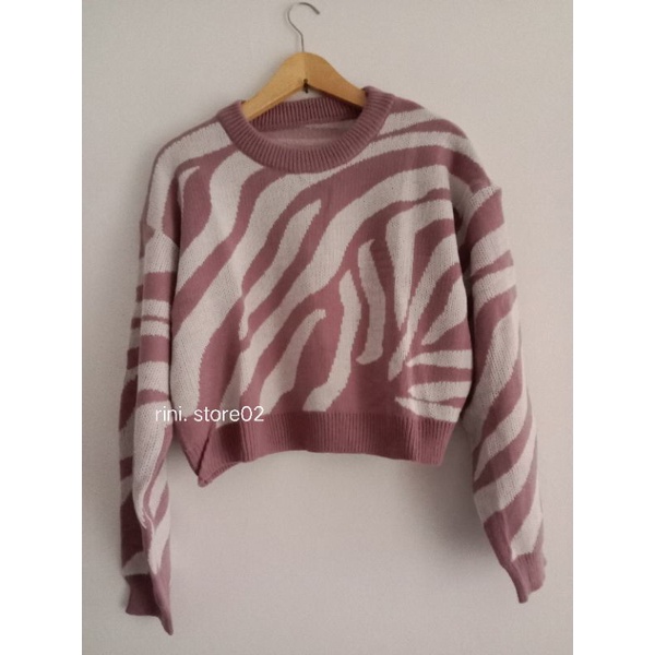 CREWNECK ZEBRA / SWEATER CROP KOREA RAJUT LEMBUT | BLOUSE / ATASAN IMFORT MOTIF  ZEBRA