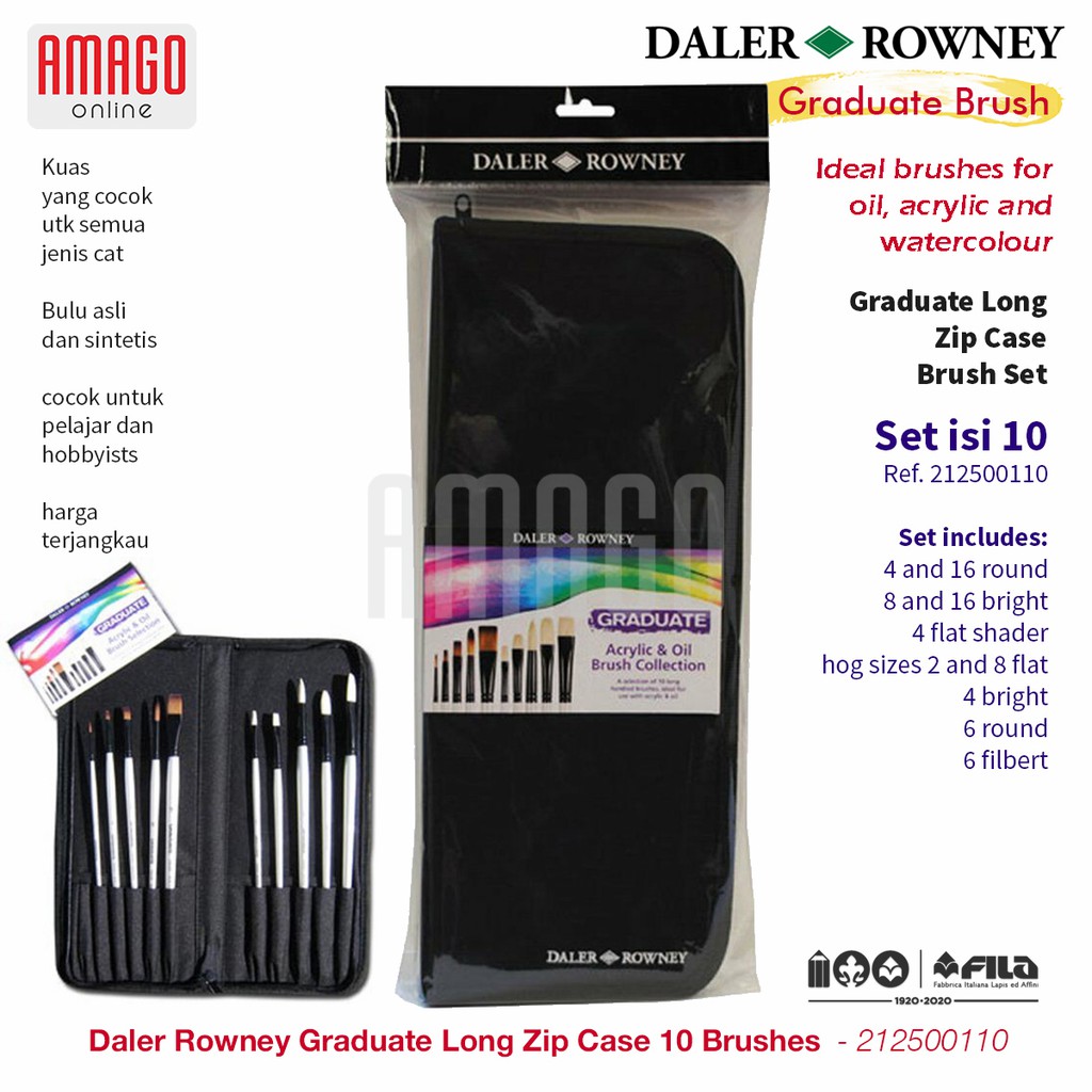 KUAS - DALER-ROWNEY GRADUATE LONG HAND ZIP CASE 10 BRUSHES – 212500110