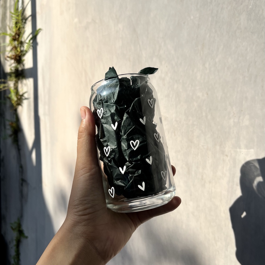 Gelas Aesthetic Love | Gelas Aesthetic | Gelas Kaca Transparan | Gelas Motif Love