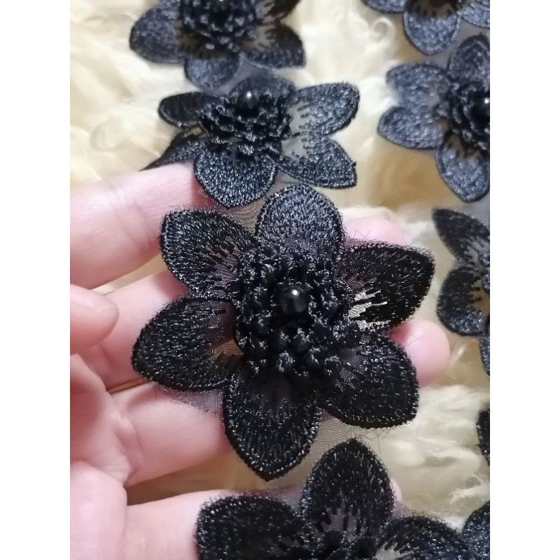 renda bordir organdi bunga putik tumpuk mutiara harga per setengah meter