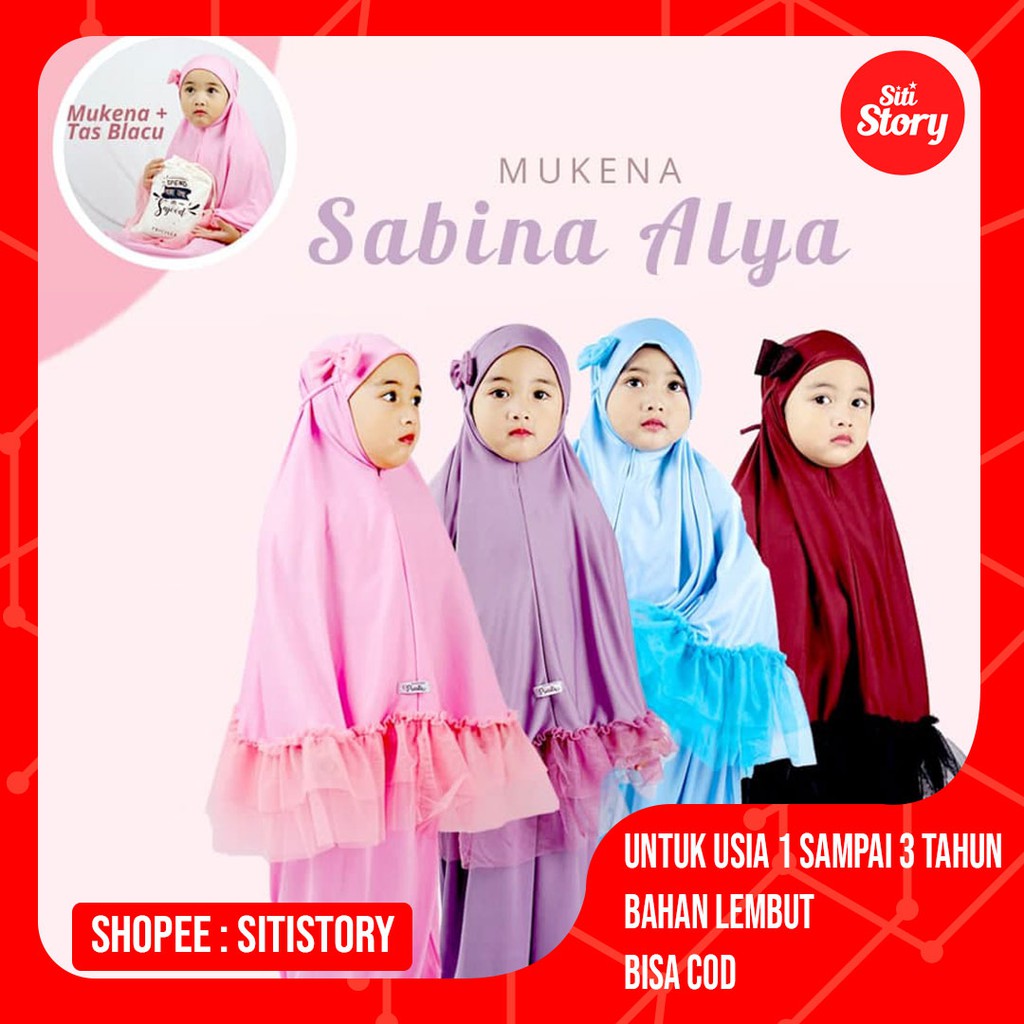 Ready Mukena Anak Balita Umur 1 2 3  Tahun Th Murah Polos Motif Bahan Adem Lembut Premium Sab02