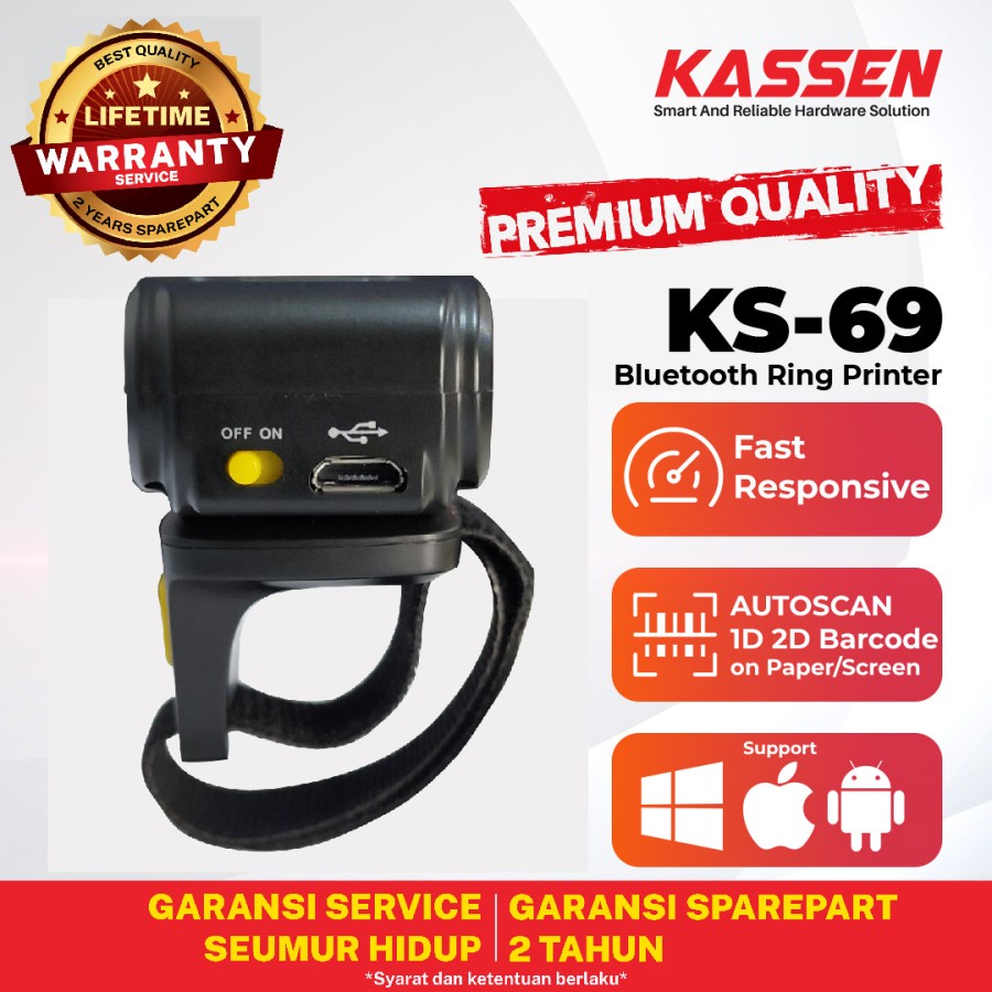 KASSEN KS-69 RING SCANNER BARCODE 2D CINCIN BLUETOOTH SUPPORT IOS KS69