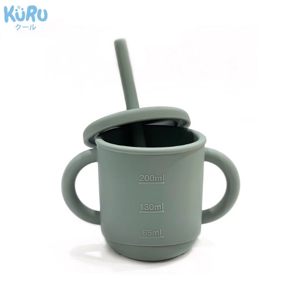 Kuru Baby Silicone Sippy Cup Set With Straw 200ml Gelas Minum Bayi Silikon Dengan Sedotan WHS