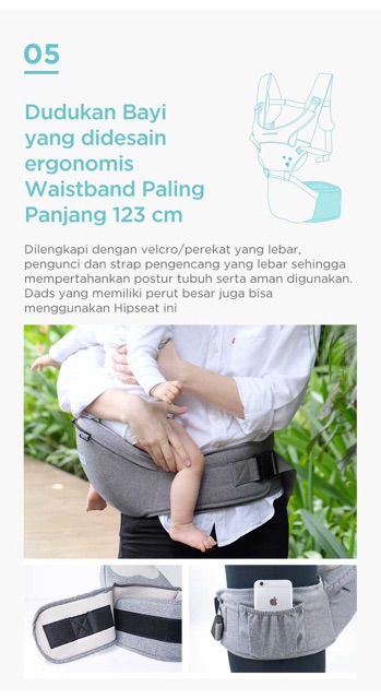 Mooimom Hipseat Lightweight Baby Carrier Gendongan Bayi Basic / Nero Bianco