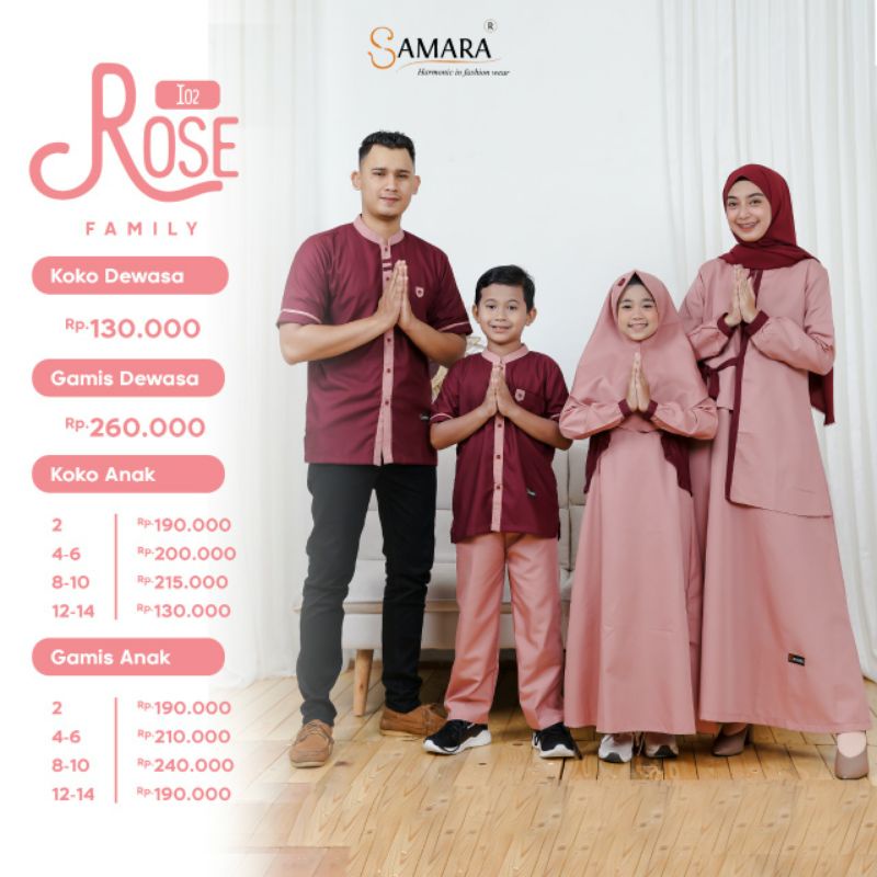 SAMARA I02 ROSE BUSANA MUSLIM BAJU MUSLIM SARIMBIT KELUARGA GAMIS IBU KOKO LENGAN PENDEK AYAH ANAK C