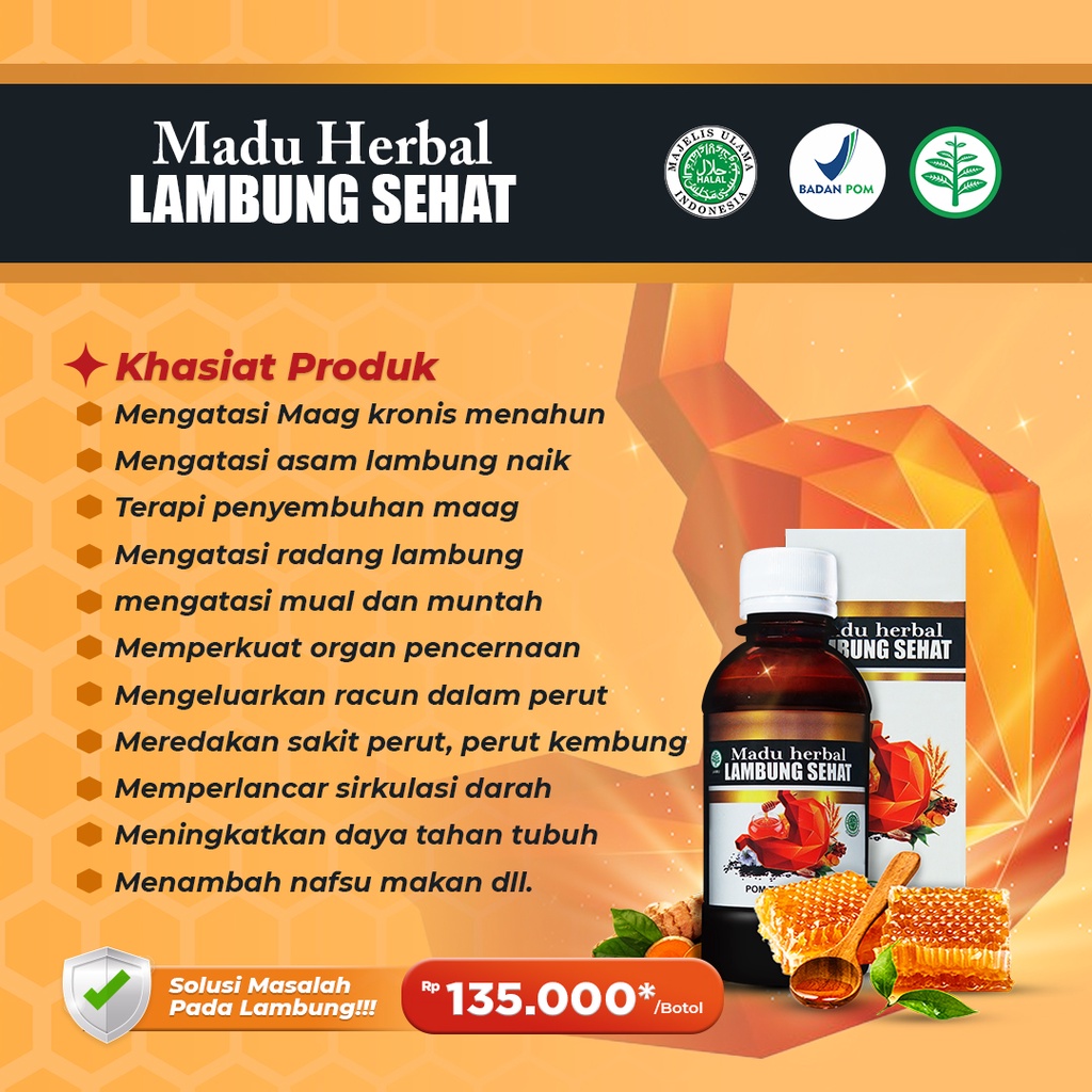 Obat Penambah Nafsu Makan -  Obat Asam Lambung - Luka Lambung - Lambung Perih - Radang Lambung - Dengan Madu Herbal Lambung Sehat 100% ASLI-1
